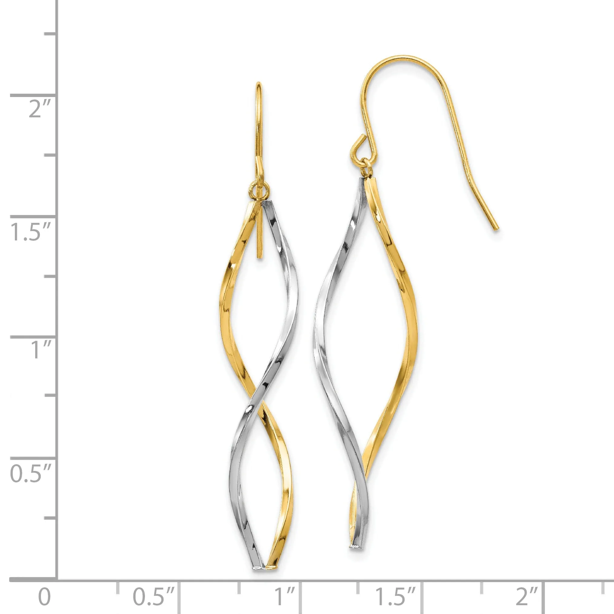 14k Two-tone Hollow Twist Dangle Earrings