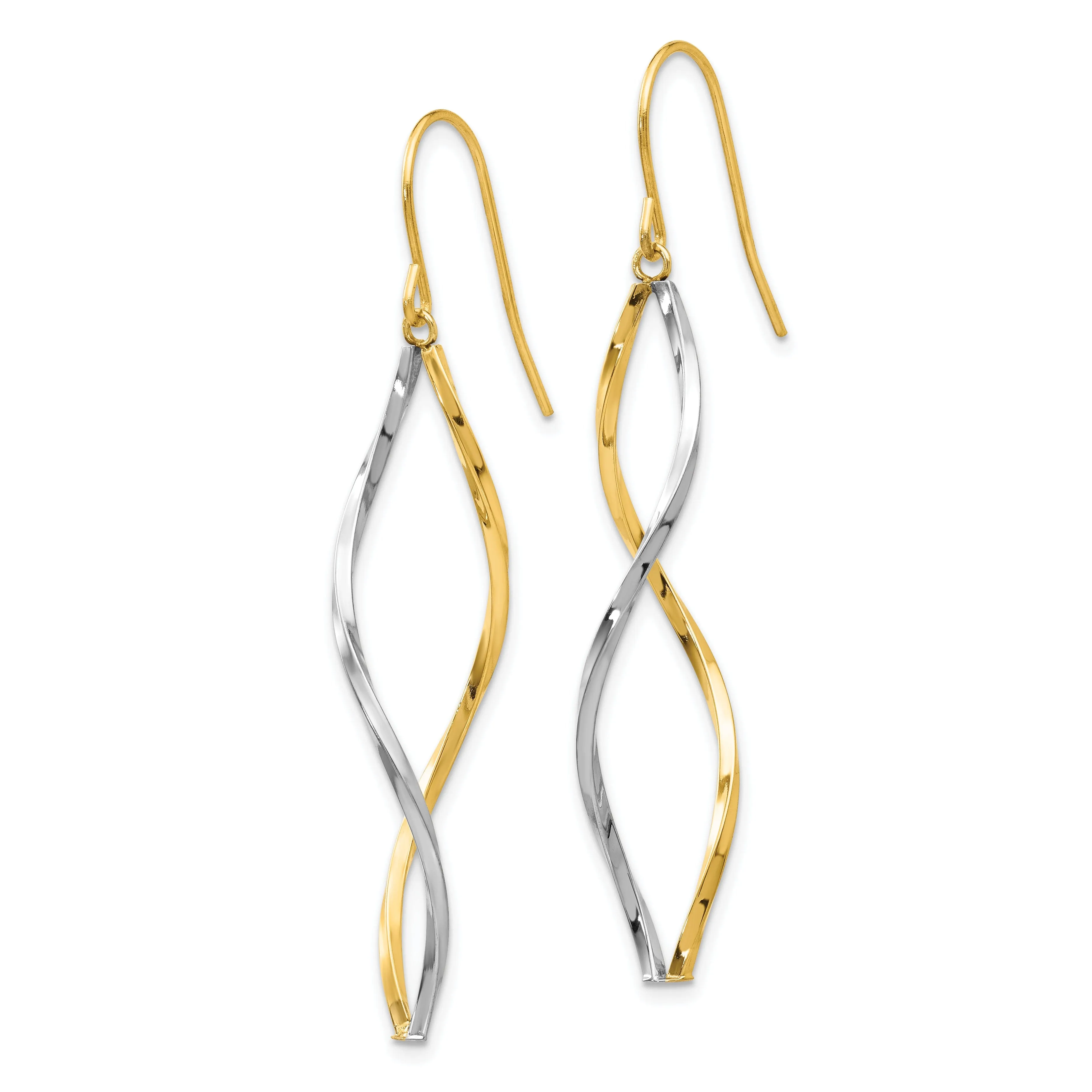 14k Two-tone Hollow Twist Dangle Earrings