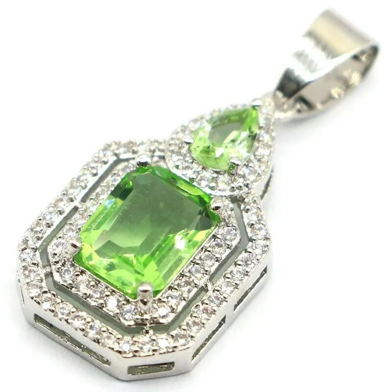 14k WGP Green Tsavorite Zircon Pendant Necklace 18"