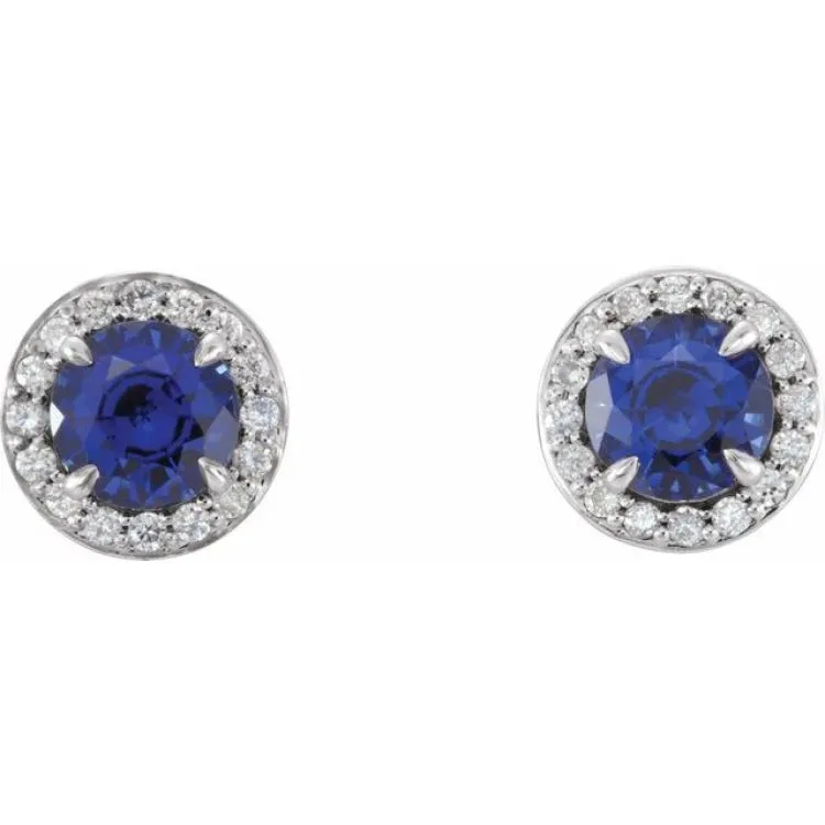 14K White 4.5 mm Lab-Grown Blue Sapphire & 1/6 CTW Natural Diamond Earrings