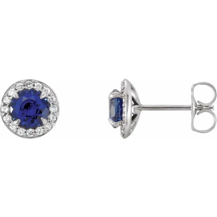 14K White 4.5 mm Lab-Grown Blue Sapphire & 1/6 CTW Natural Diamond Earrings