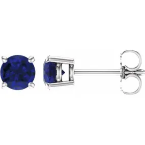 14K White 5 mm Natural Blue Sapphire Stud Earrings