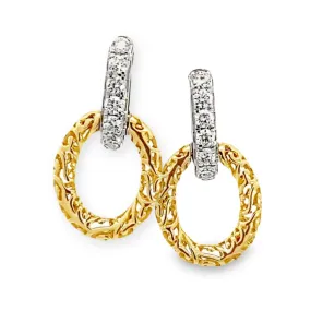 14K White and Yellow Gold Diamond Chain Drop Hoops