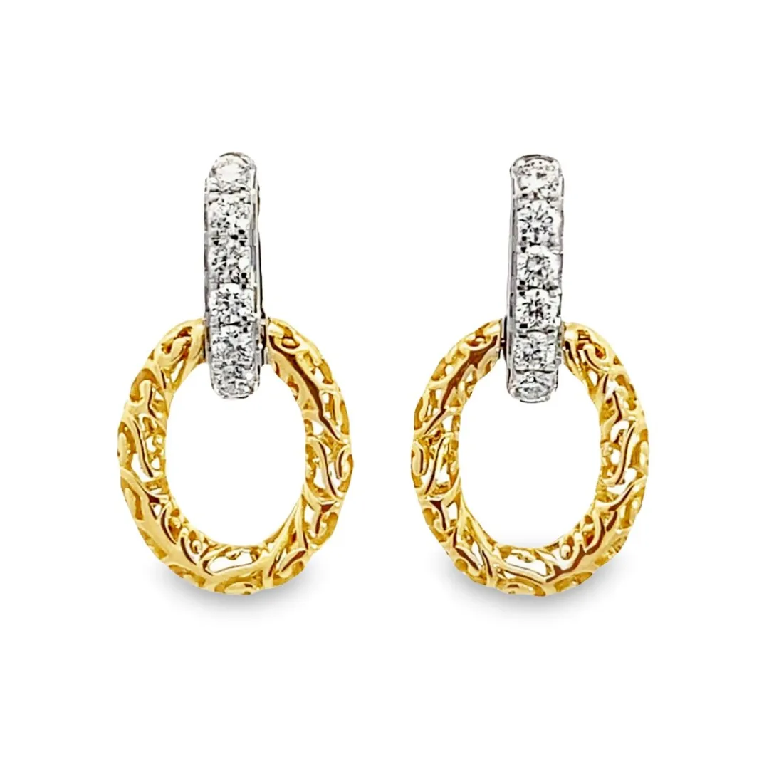 14K White and Yellow Gold Diamond Chain Drop Hoops