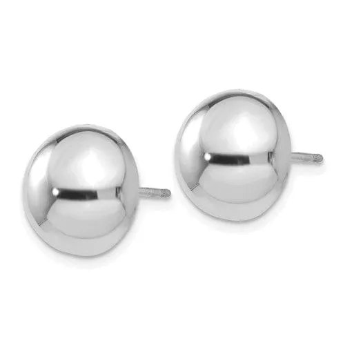 14k White Gold 12MM Half Ball Post Earrings