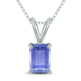 14K White Gold 6X4Mm Emerald Shaped Tanzanite Pendant