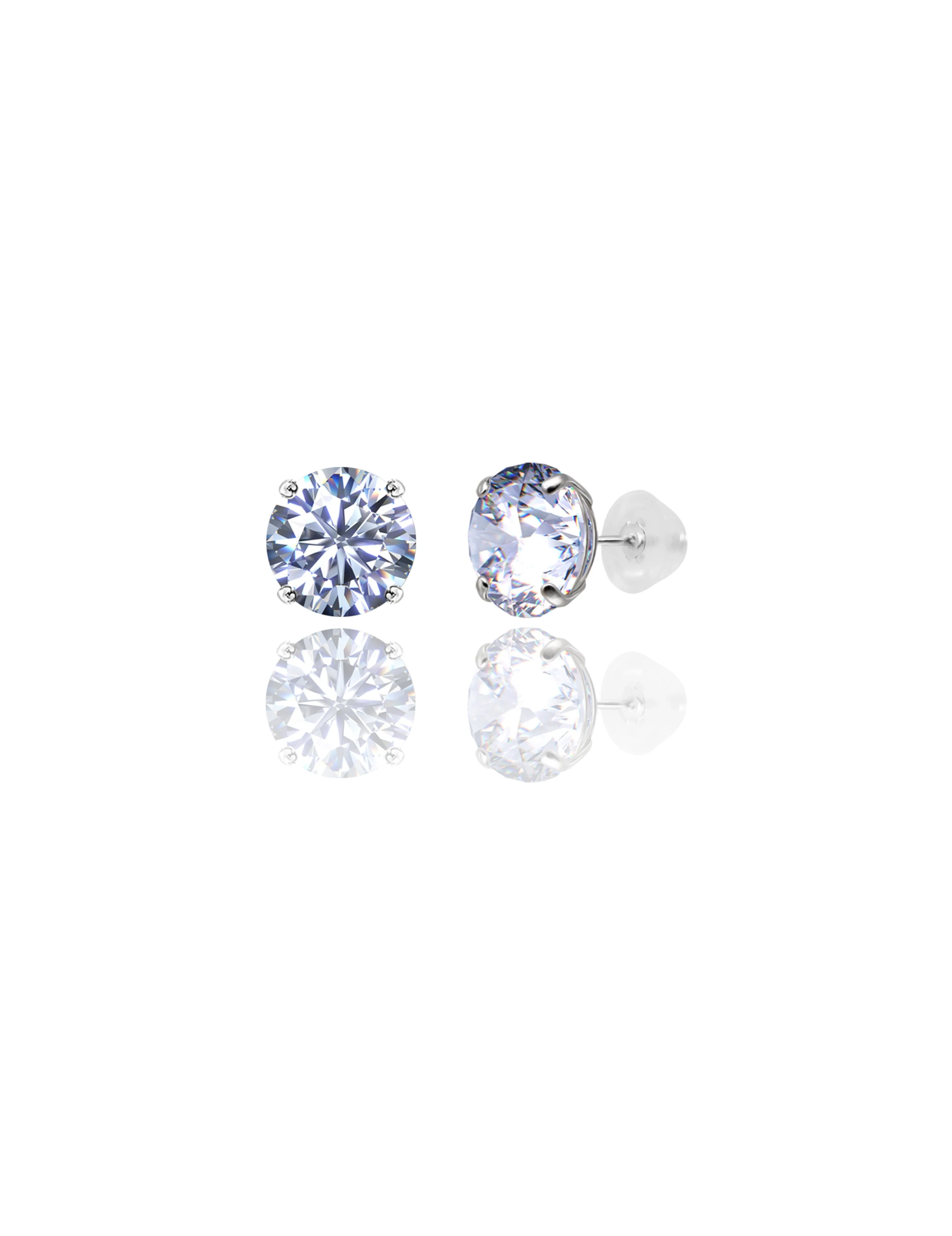 14K White Gold 9MM Round CZ Pushback Stud Earrings