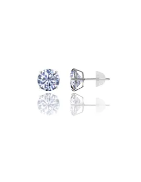 14K White Gold 9MM Round CZ Pushback Stud Earrings