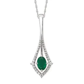 14K White Gold Emerald and Diamond Drop Pendant