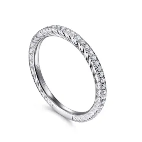 14K White Gold Hand Carved Stackable Diamond Ring - LR4793W45JJ