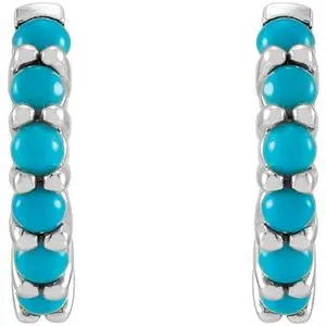 14K White Gold Natural Turquoise Huggie Hoop Earrings