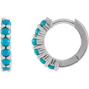 14K White Gold Natural Turquoise Huggie Hoop Earrings