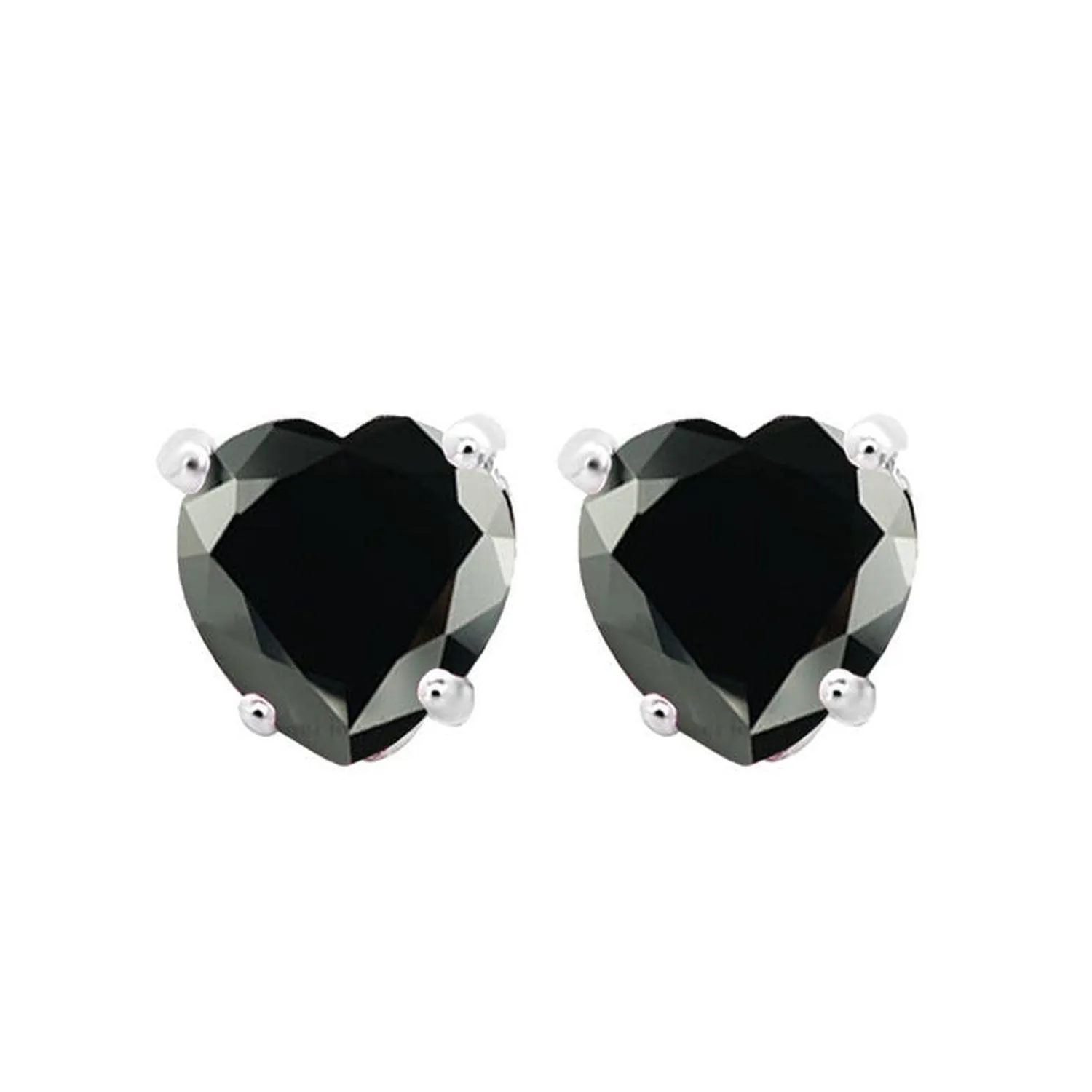 14k White Gold Plated 1 Carat Heart Created Black Sapphire Stud Earrings