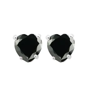 14k White Gold Plated 2 Carat Heart Created Black Sapphire Stud Earrings