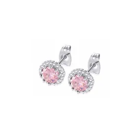 14k White Gold Plated 4 Ct Created Halo Round Pink Sapphire Stud Earrings