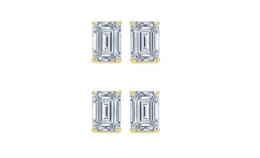 14k Yellow Gold 4Ct Emerald Cut White Sapphire Set Of Two Stud Earrings Plated