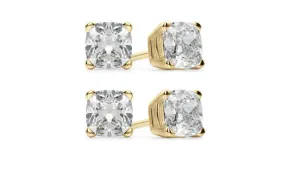 14k Yellow Gold 4mm 1Ct Cushion Cut White Sapphire Set Of Two Stud Earrings Plated