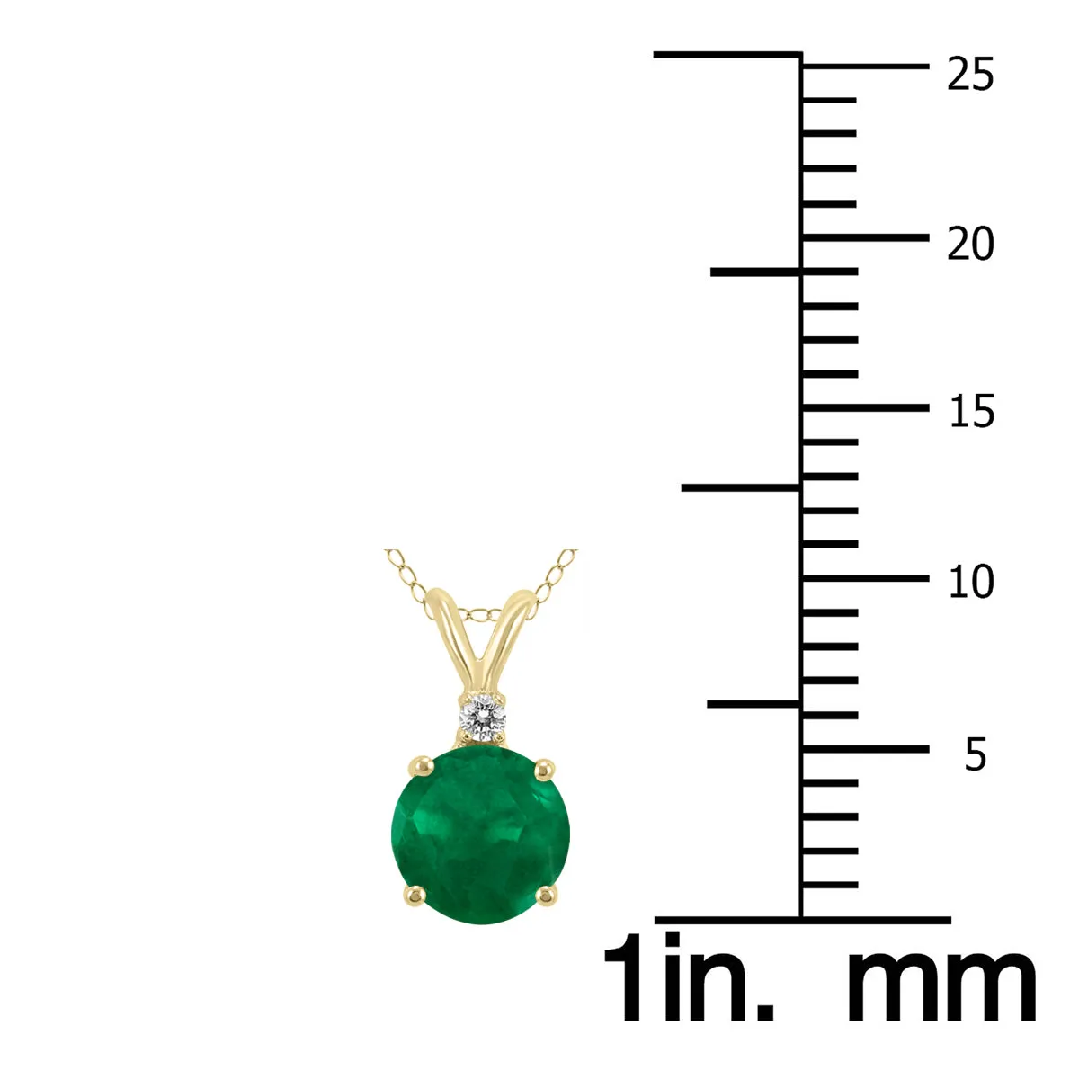 14K Yellow Gold 5Mm Round Emerald And Diamond Pendant