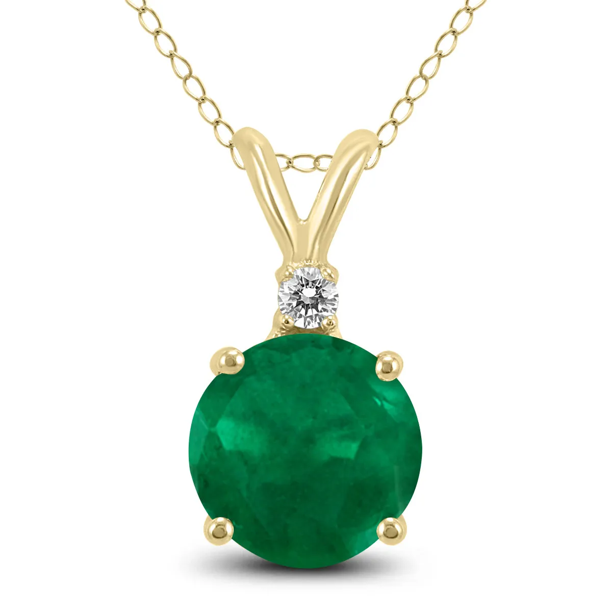 14K Yellow Gold 5Mm Round Emerald And Diamond Pendant