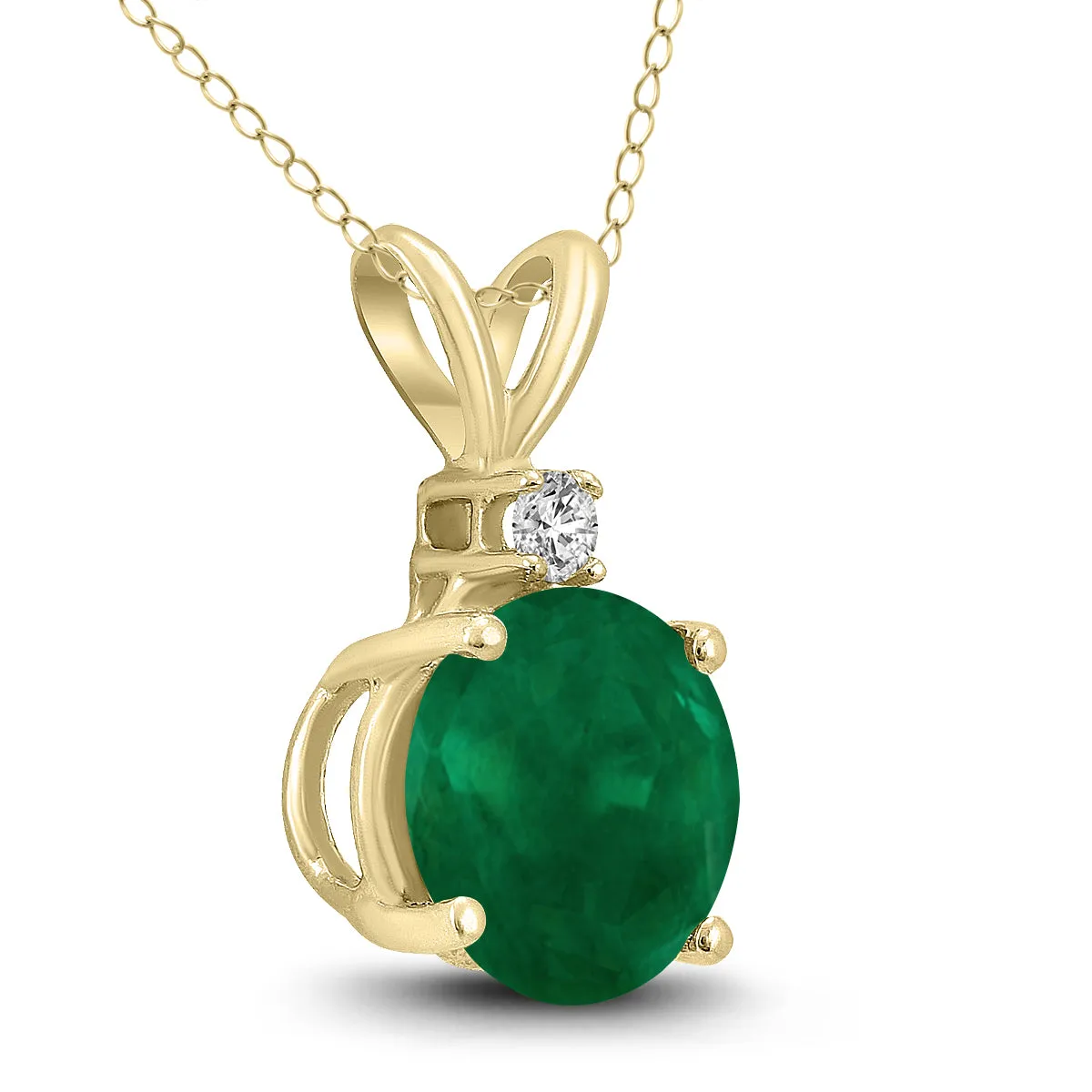 14K Yellow Gold 5Mm Round Emerald And Diamond Pendant