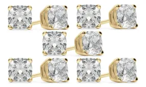 14k Yellow Gold 6mm 1/2Ct Cushion Cut White Sapphire Set Of Five Stud Earrings Plated