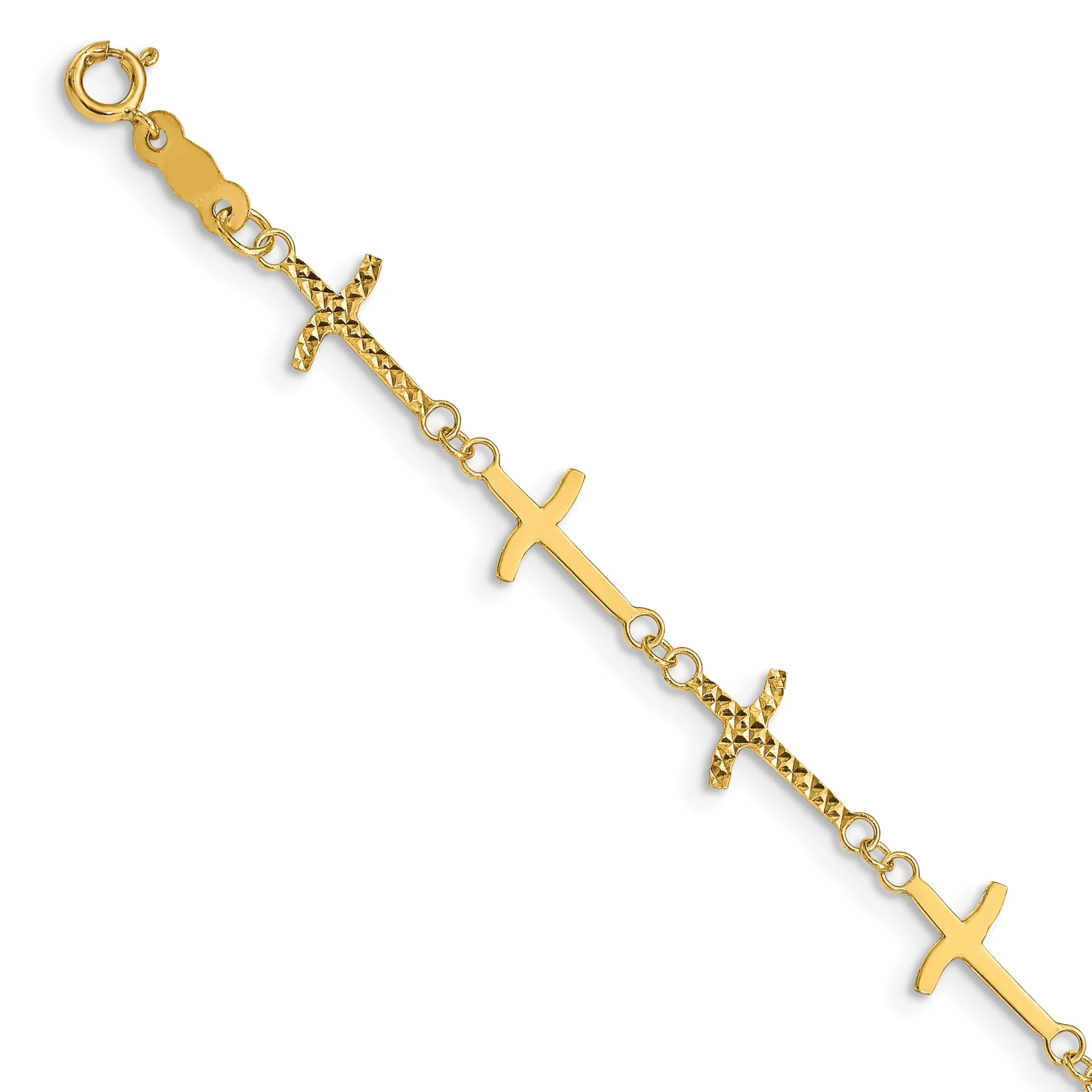 14k yellow gold bracelet 11-crosses 7-inch, 7-mm wide