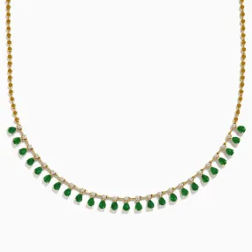 14K Yellow Gold Emerald and Diamond Necklace, 4.05 TCW