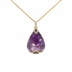 14k Yellow Gold Genuine Amethyst and Diamond Pendant Necklace