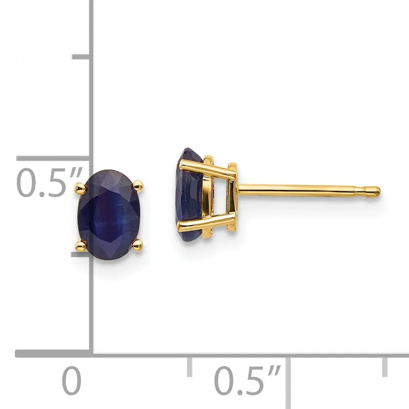 14k Yellow Gold Oval Sapphire Birthstone Earrings