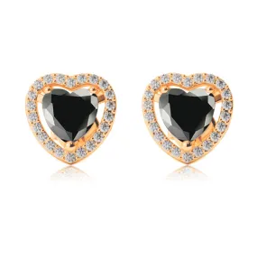 14k Yellow Gold Plated 2 Ct Created Halo Heart Black Sapphire Stud Earrings