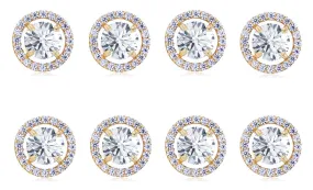 14k Yellow Gold Plated 2Ct Round White Sapphire Set Of Four Halo Stud Earrings