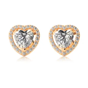 14k Yellow Gold Plated 3 Ct Created Halo Heart White Sapphire Stud Earrings