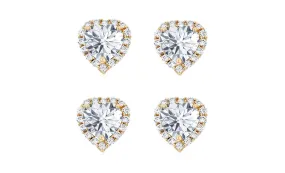 14k Yellow Gold Plated 4mm 1/2Ct Heart White Sapphire Set of Two Halo Stud Earrings