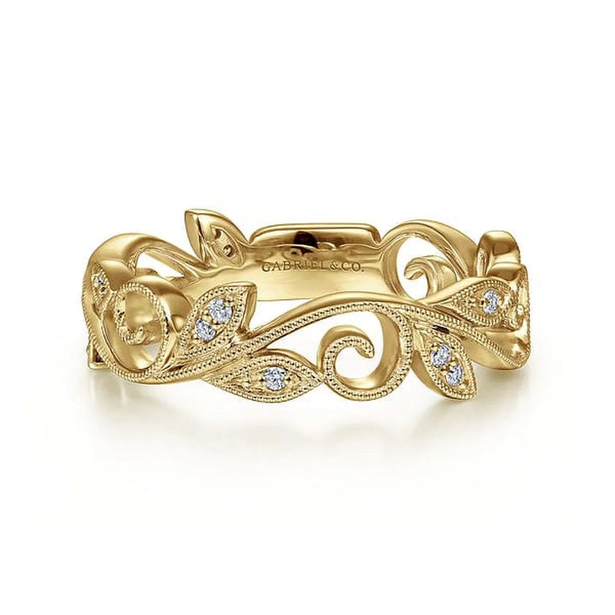 14K Yellow Gold Scrolling Floral Diamond Ring - LR4593Y45JJ