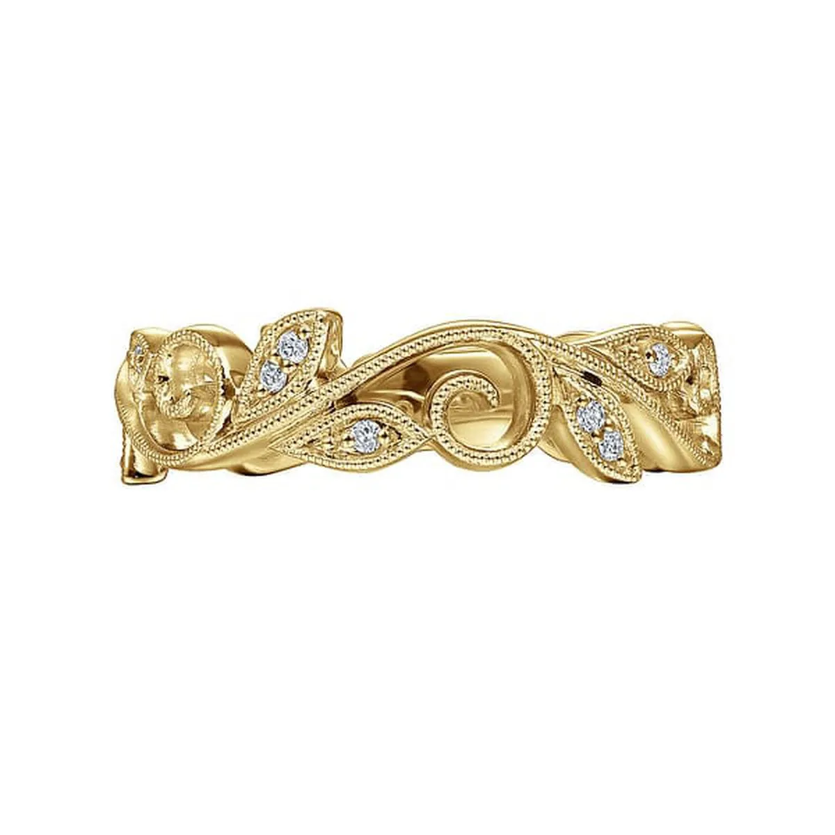 14K Yellow Gold Scrolling Floral Diamond Ring - LR4593Y45JJ