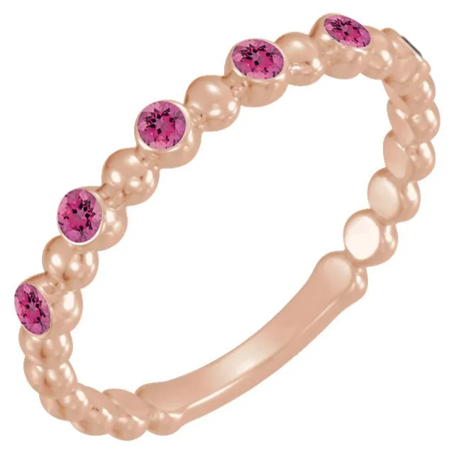 14KT GOLD 0.18 CTW PINK TOURMALINE BEADED STACKABLE RING