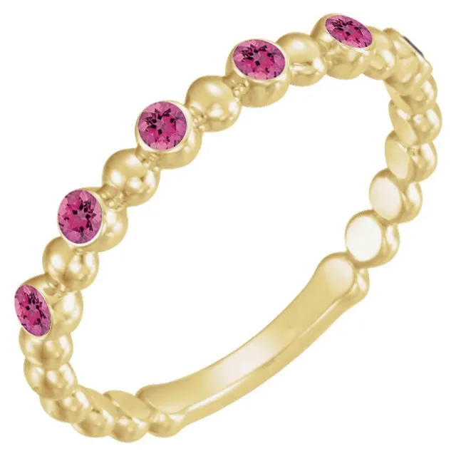 14KT GOLD 0.18 CTW PINK TOURMALINE BEADED STACKABLE RING