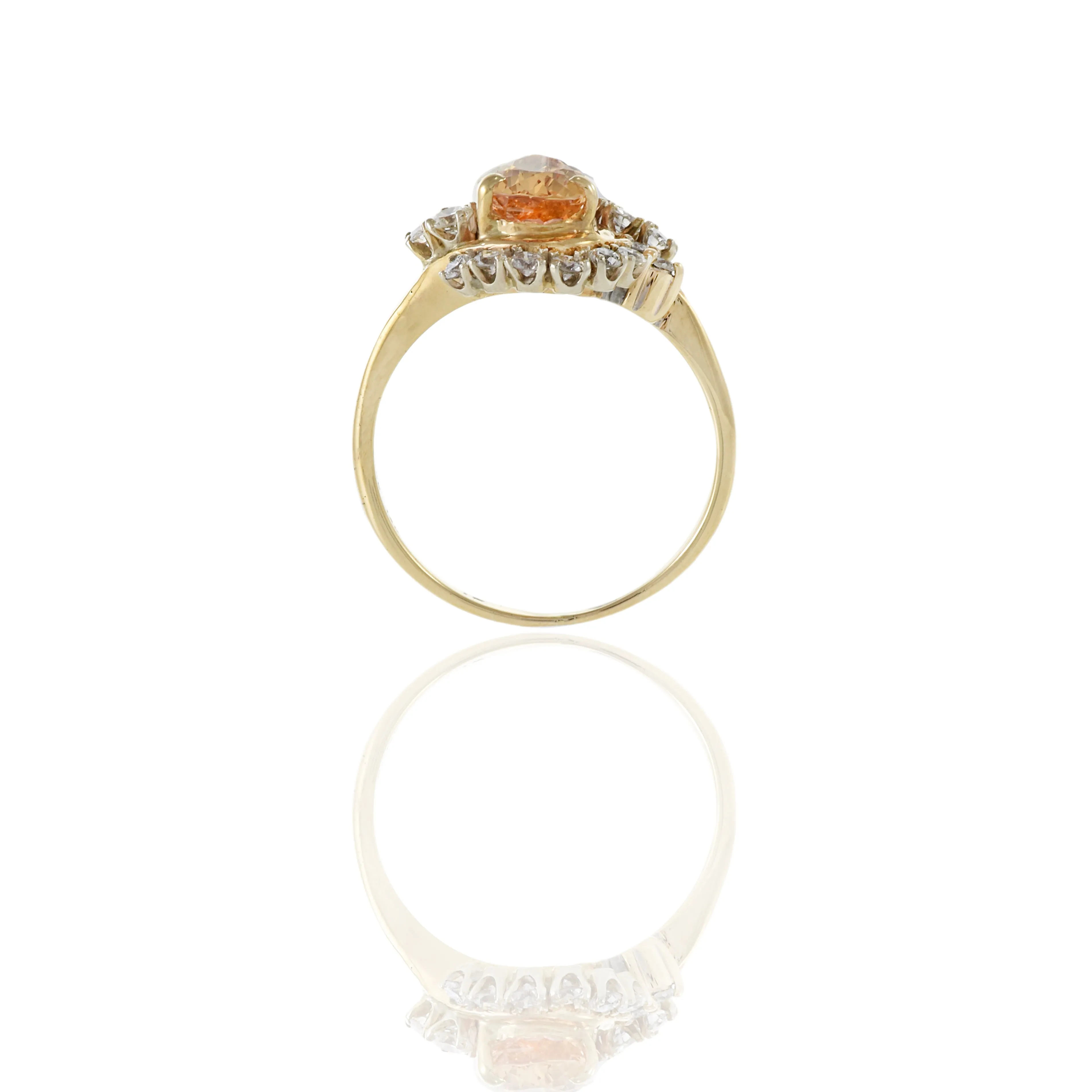 14KT Yellow Gold Orange Topaz And Diamond Ring