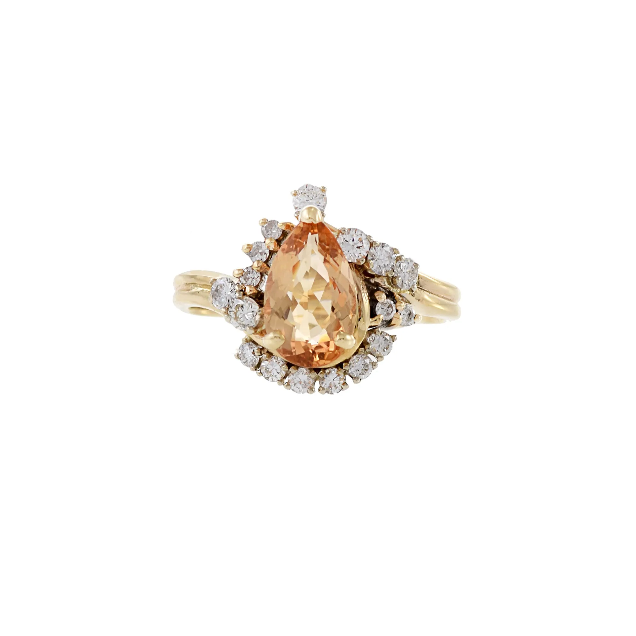 14KT Yellow Gold Orange Topaz And Diamond Ring