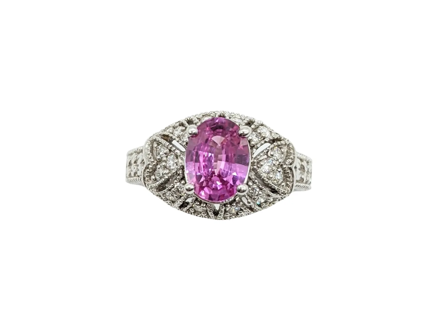 1.50 Carat Total Weight Pink Sapphire and Diamond Ring