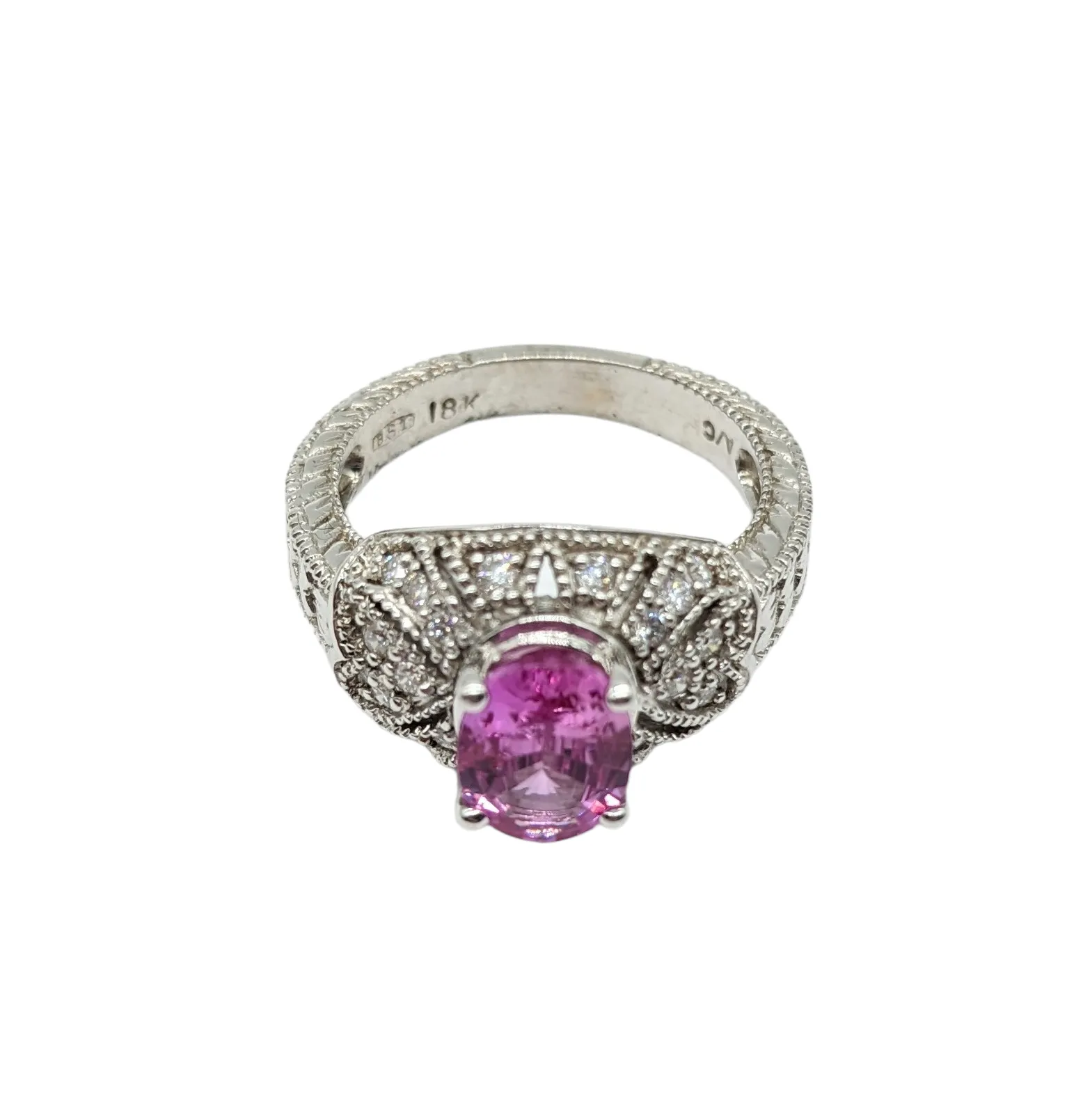 1.50 Carat Total Weight Pink Sapphire and Diamond Ring