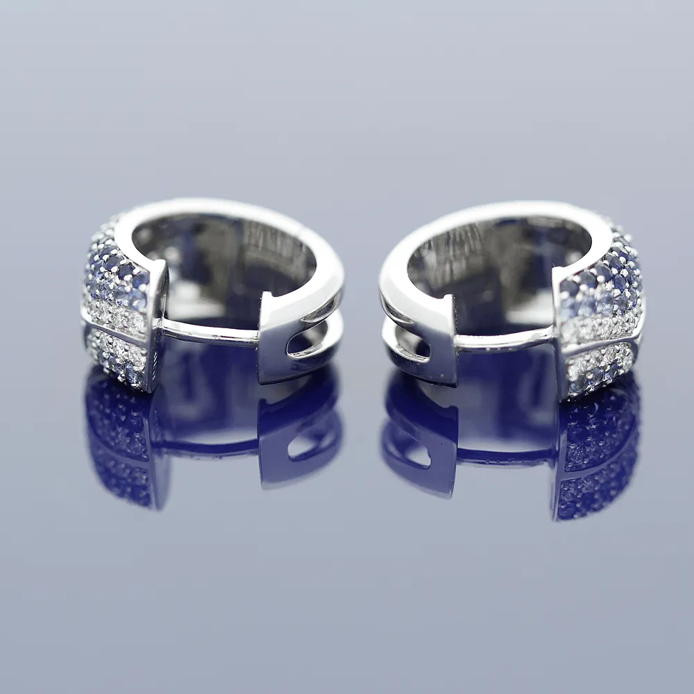 18ct White Gold Diamond and Sapphire Huggie Hoop Earrings