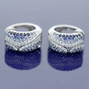 18ct White Gold Diamond and Sapphire Huggie Hoop Earrings