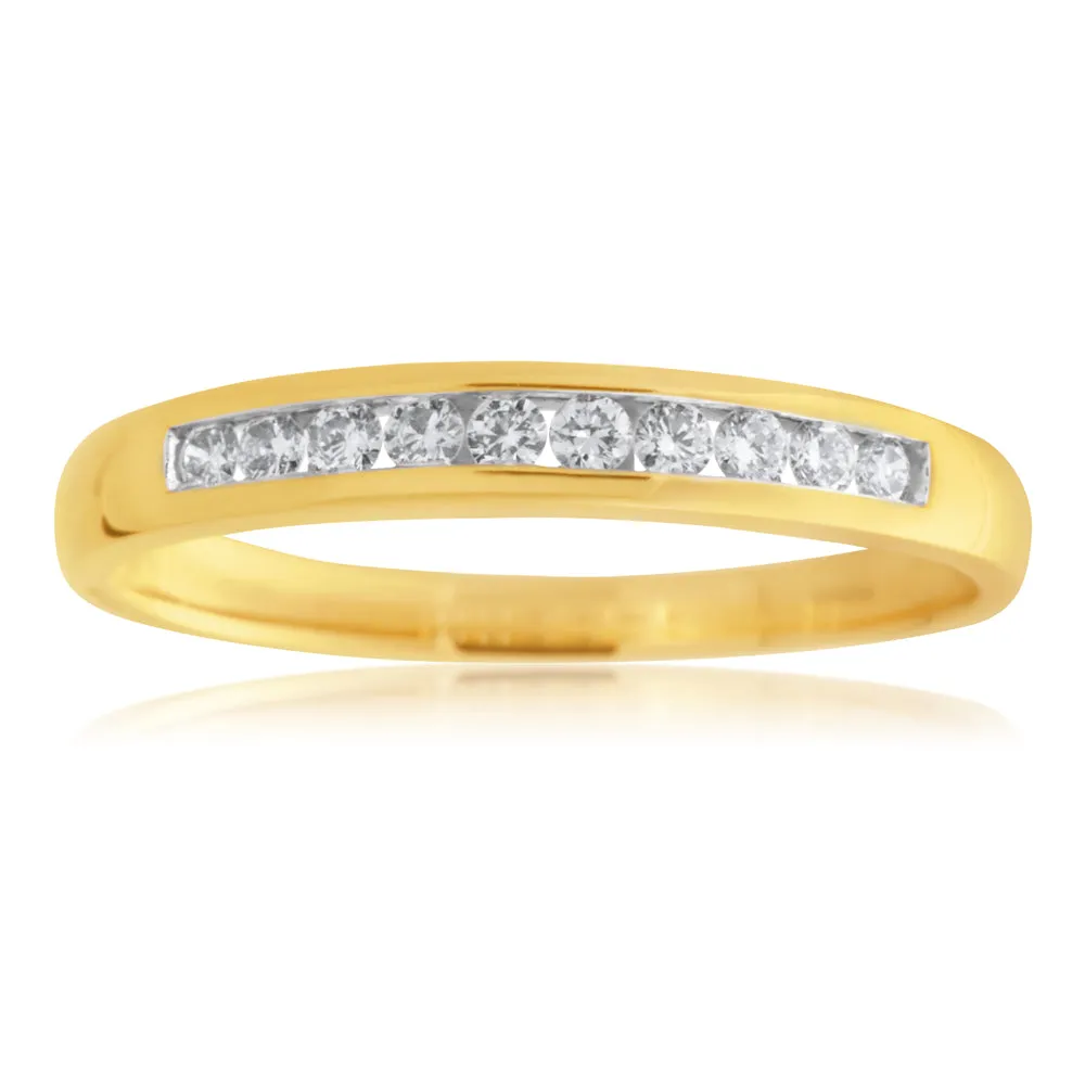 18ct Yellow Gold 1/4 Carat Channel Set Diamond Ring with 10 Brilliant Diamonds