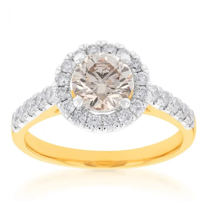 18ct Yellow Gold 1.50 Carat Diamond Ring With 1 Carat Australian Diamond