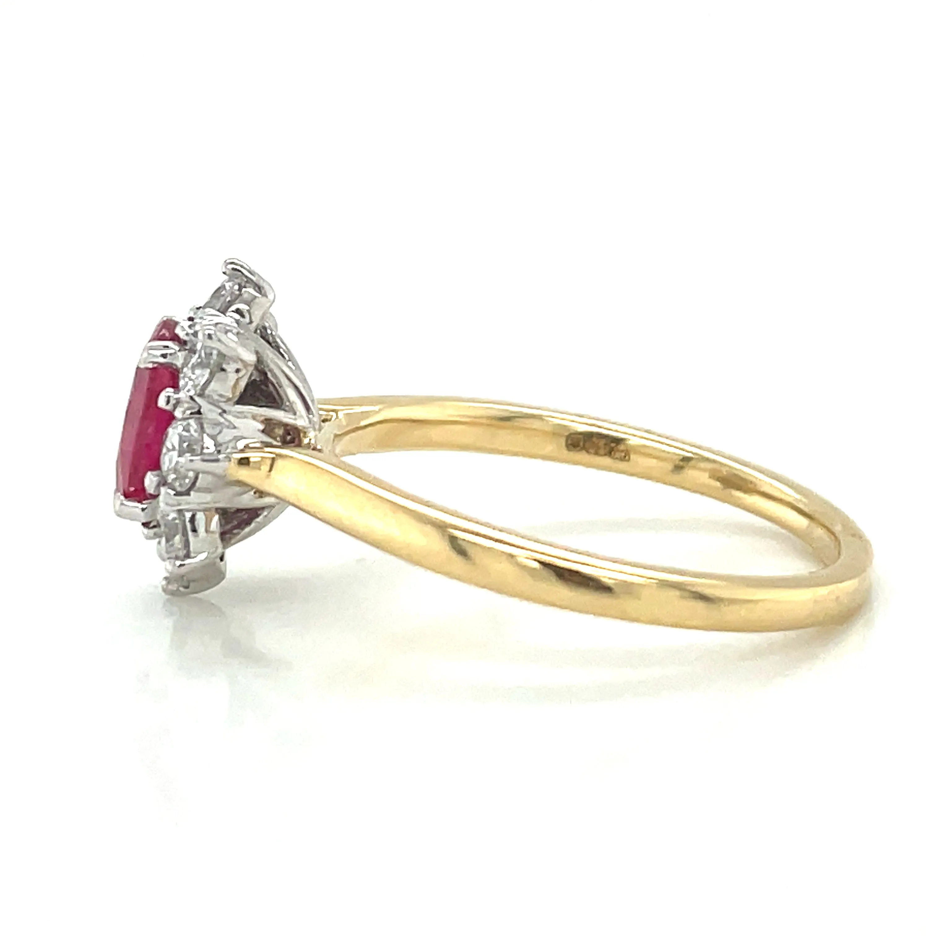 18ct Yellow Gold Earth Grown 1ct Ruby & Diamond Cluster Halo Engagement Ring