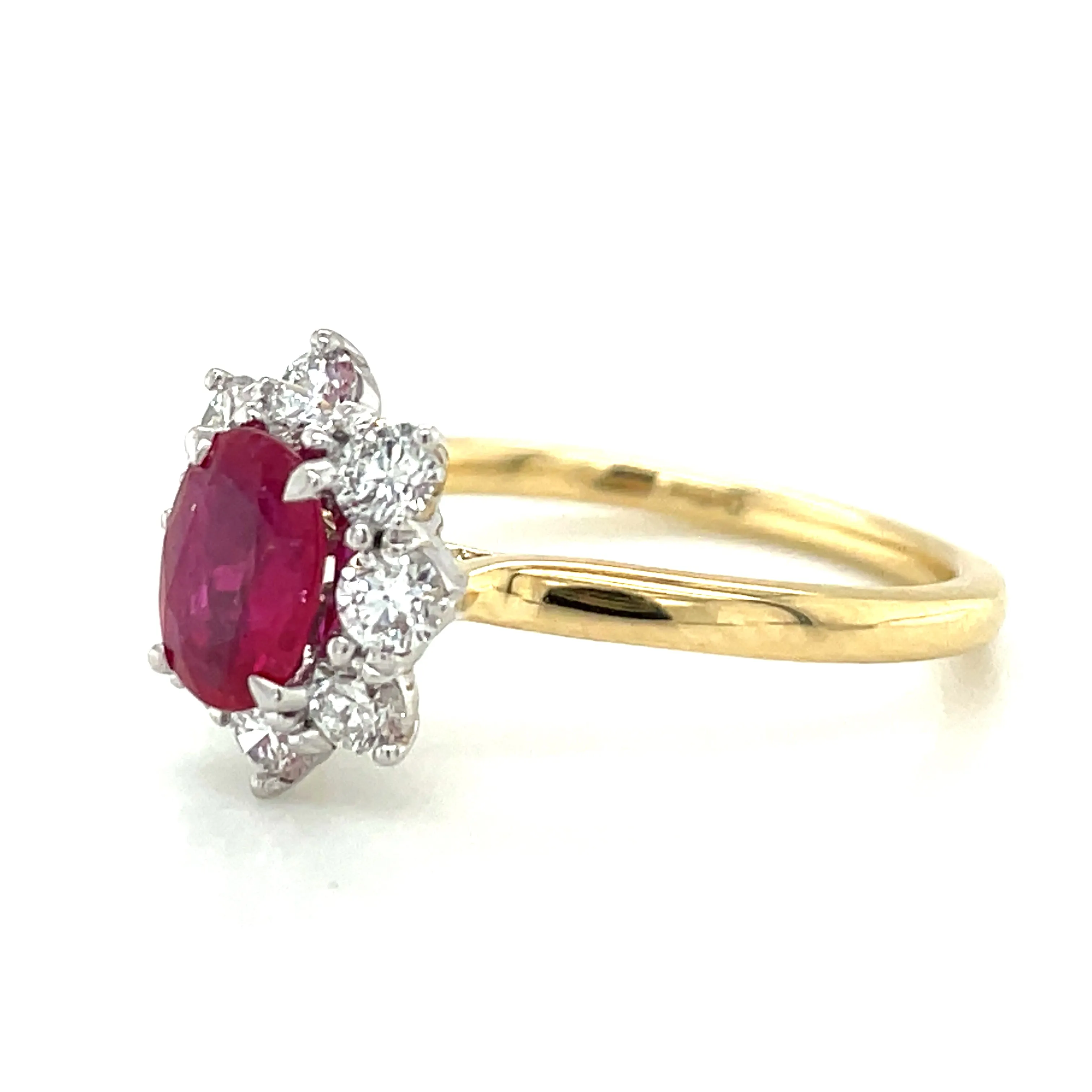 18ct Yellow Gold Earth Grown 1ct Ruby & Diamond Cluster Halo Engagement Ring