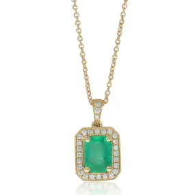 18ct Yellow Gold Emerald & Diamond Halo Pendant