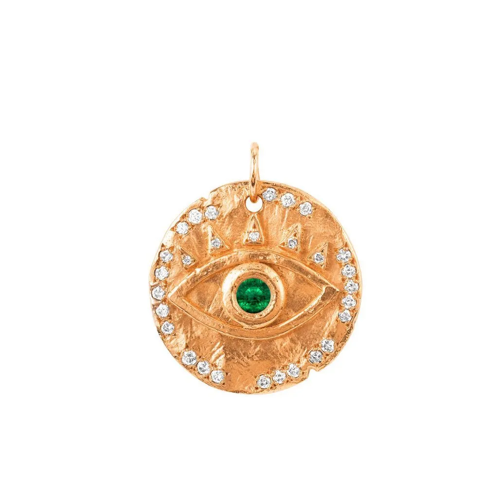 18k Emerald Eye of Protection Coin Charm