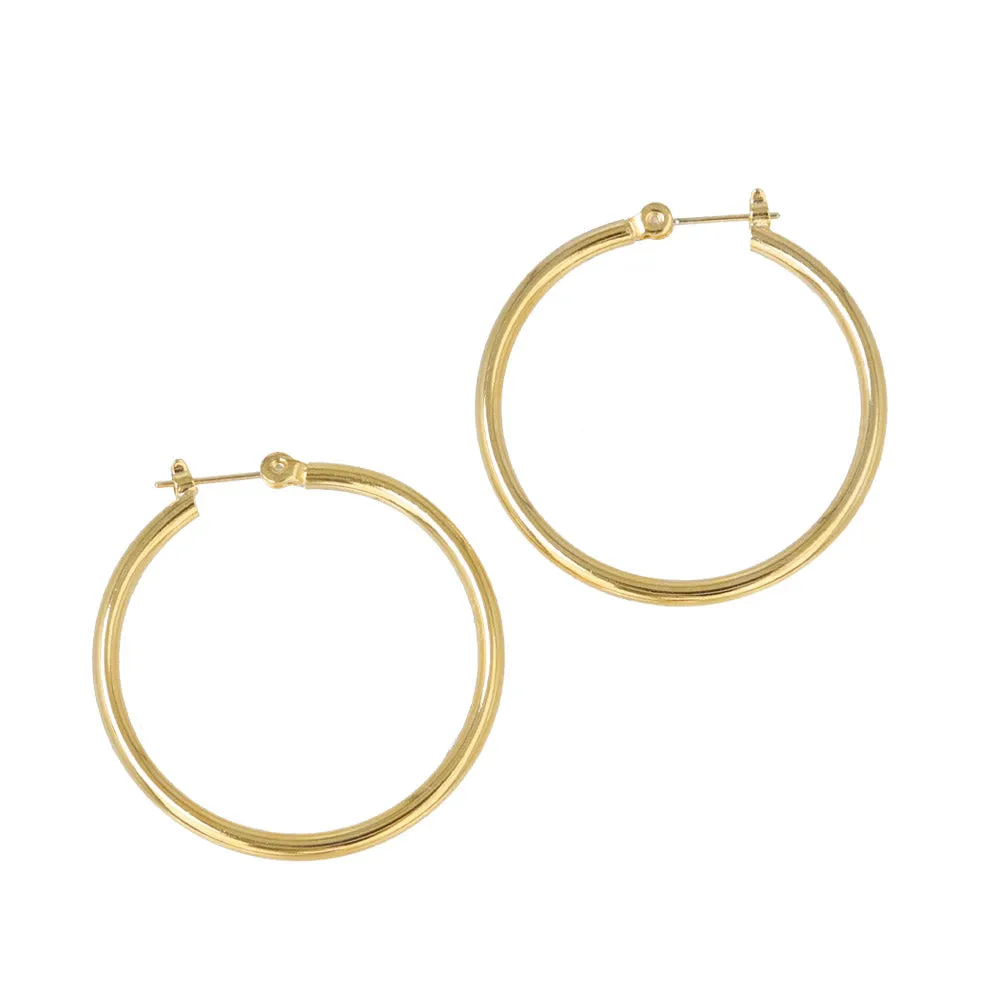 18K Gold Post Everyday Hoop Earrings